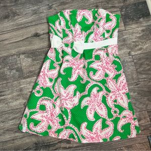 Lilly Pulitzer Green and Pink Strapless Dress